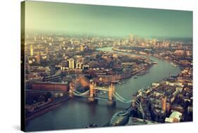 London Aerial View with Tower Bridge in Sunset Time-Iakov Kalinin-Stretched Canvas