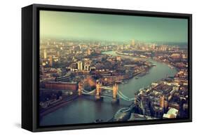 London Aerial View with Tower Bridge in Sunset Time-Iakov Kalinin-Framed Stretched Canvas