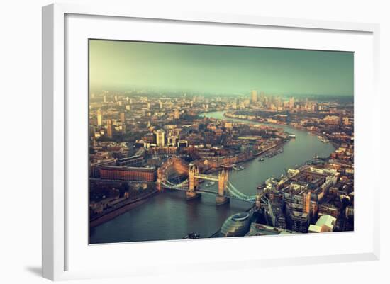 London Aerial View with Tower Bridge in Sunset Time-Iakov Kalinin-Framed Photographic Print