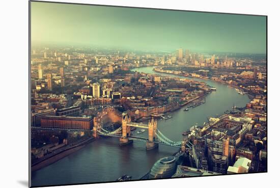 London Aerial View with Tower Bridge in Sunset Time-Iakov Kalinin-Mounted Photographic Print