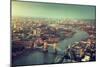 London Aerial View with Tower Bridge in Sunset Time-Iakov Kalinin-Mounted Photographic Print