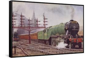 London and North Eastern Railway Flying Scotsman Train Leaving Kings Cross Station, London-C. T. Howard-Framed Stretched Canvas