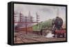 London and North Eastern Railway Flying Scotsman Train Leaving Kings Cross Station, London-C. T. Howard-Framed Stretched Canvas