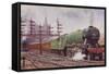 London and North Eastern Railway Flying Scotsman Train Leaving Kings Cross Station, London-C. T. Howard-Framed Stretched Canvas