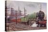 London and North Eastern Railway Flying Scotsman Train Leaving Kings Cross Station, London-C. T. Howard-Stretched Canvas