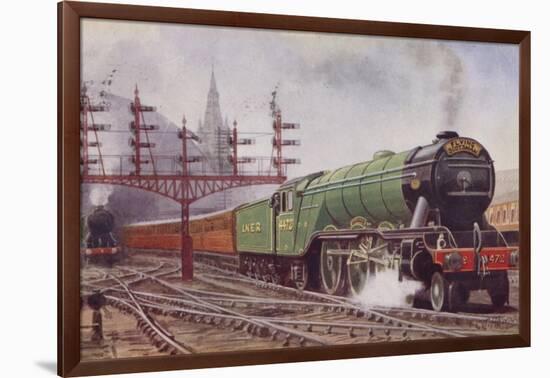 London and North Eastern Railway Flying Scotsman Train Leaving Kings Cross Station, London-C. T. Howard-Framed Giclee Print