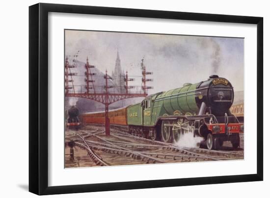 London and North Eastern Railway Flying Scotsman Train Leaving Kings Cross Station, London-C. T. Howard-Framed Giclee Print