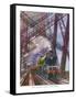 London and North Eastern Railway Train Crosses the Forth Bridge Near Edinburgh Scotland-R^m^ Clark-Framed Stretched Canvas