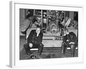 London Auxiliary Fire Service Crew Members Catch Nap on Tail of a Fire Truck-William Vandivert-Framed Photographic Print