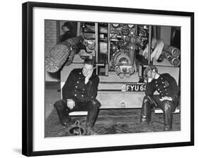 London Auxiliary Fire Service Crew Members Catch Nap on Tail of a Fire Truck-William Vandivert-Framed Photographic Print