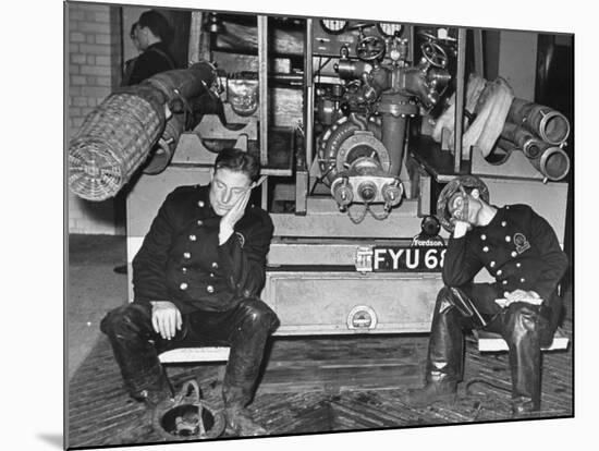 London Auxiliary Fire Service Crew Members Catch Nap on Tail of a Fire Truck-William Vandivert-Mounted Photographic Print