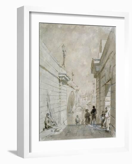 London Bridge Looking North from the Upper Landing of Steps Near Tooley Street, 1833-Edward William Cooke-Framed Giclee Print