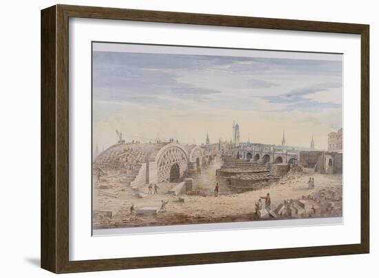 London Bridge (Old and New), London, 1828-G Yates-Framed Giclee Print