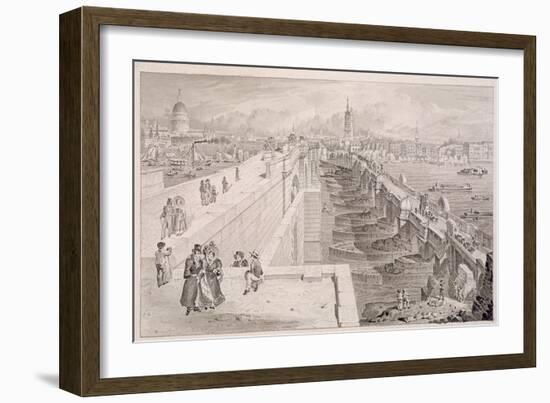 London Bridge (Old and New),London, 1831-Thomas Hosmer Shepherd-Framed Giclee Print