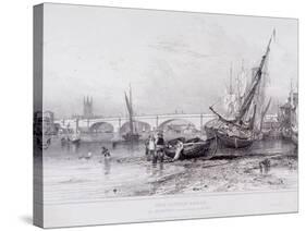 London Bridge (Old and New), London, 1833-Edward William Cooke-Stretched Canvas