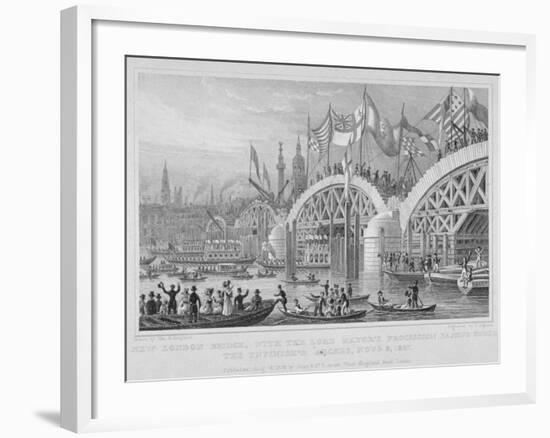 London Bridge, with the Lord Mayor's Procession Passing under the Unfinished Arches, 1827-Thomas Higham-Framed Giclee Print