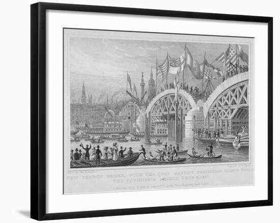 London Bridge, with the Lord Mayor's Procession Passing under the Unfinished Arches, 1827-Thomas Higham-Framed Giclee Print