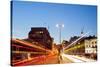 London Cityscape with Road Light Trail at Dusk Using for City Lifestyle Transportation-vichie81-Stretched Canvas