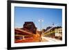 London Cityscape with Road Light Trail at Dusk Using for City Lifestyle Transportation-vichie81-Framed Photographic Print