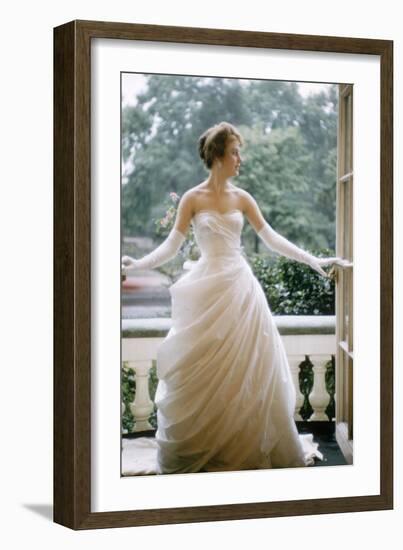 London Debutante Julia Williamson on Balcony of Hyde Park Hotel, London, 1957-Mark Kauffman-Framed Photographic Print