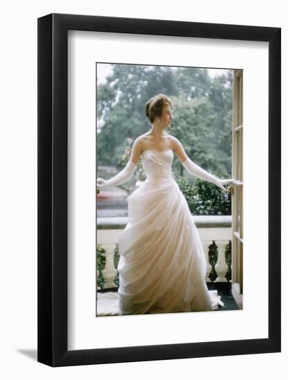 London Debutante Julia Williamson on Balcony of Hyde Park Hotel, London, 1957-Mark Kauffman-Framed Photographic Print
