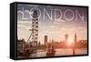 London, England - London Eye and Bridge-Lantern Press-Framed Stretched Canvas