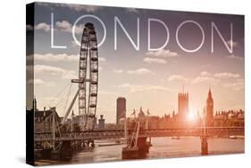 London, England - London Eye and Bridge-Lantern Press-Stretched Canvas