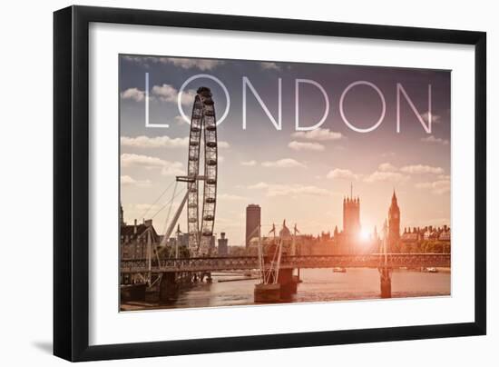 London, England - London Eye and Bridge-Lantern Press-Framed Art Print