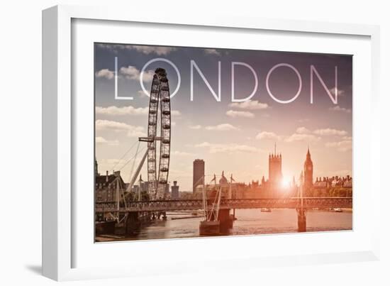 London, England - London Eye and Bridge-Lantern Press-Framed Art Print