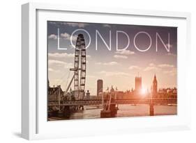 London, England - London Eye and Bridge-Lantern Press-Framed Art Print