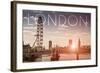 London, England - London Eye and Bridge-Lantern Press-Framed Art Print