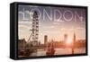 London, England - London Eye and Bridge-Lantern Press-Framed Stretched Canvas