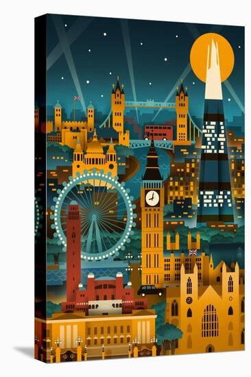 London, England - Retro Skyline (no text)-Lantern Press-Stretched Canvas