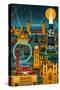 London, England - Retro Skyline (no text)-Lantern Press-Stretched Canvas