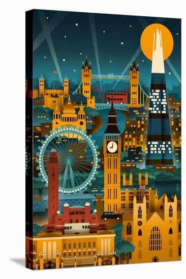 London, England - Retro Skyline (no text)-Lantern Press-Stretched Canvas