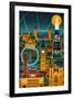 London, England - Retro Skyline (no text)-Lantern Press-Framed Art Print