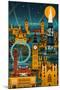 London, England - Retro Skyline (no text)-Lantern Press-Mounted Art Print