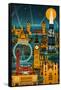 London, England - Retro Skyline (no text)-Lantern Press-Framed Stretched Canvas