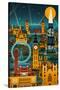 London, England - Retro Skyline (no text)-Lantern Press-Stretched Canvas