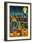 London, England - Retro Skyline (no text)-Lantern Press-Framed Art Print