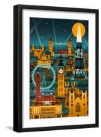 London, England - Retro Skyline (no text)-Lantern Press-Framed Art Print