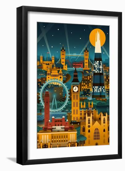 London, England - Retro Skyline (no text)-Lantern Press-Framed Art Print