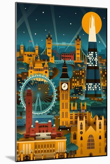 London, England - Retro Skyline (no text)-Lantern Press-Mounted Art Print
