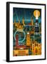 London, England - Retro Skyline (no text)-Lantern Press-Framed Art Print