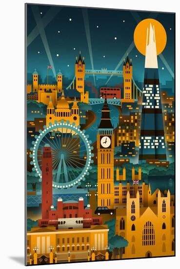 London, England - Retro Skyline (no text)-Lantern Press-Mounted Art Print