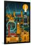 London, England - Retro Skyline (no text)-Lantern Press-Framed Art Print