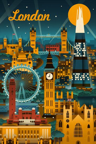 London  England - Retro Skyline-null-Framed Art Print