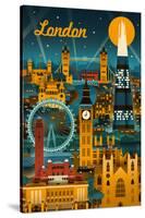 London, England - Retro Skyline-Lantern Press-Stretched Canvas