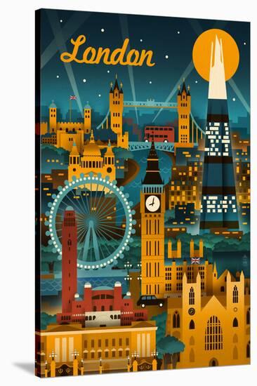 London, England - Retro Skyline-Lantern Press-Stretched Canvas