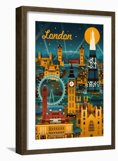 London, England - Retro Skyline-Lantern Press-Framed Art Print